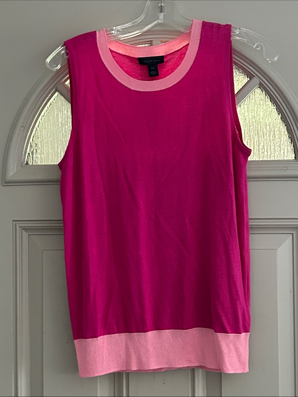 Saks Fifth Avenue Fuchsia Sleeveless Knit Tank with Light Pink Trim